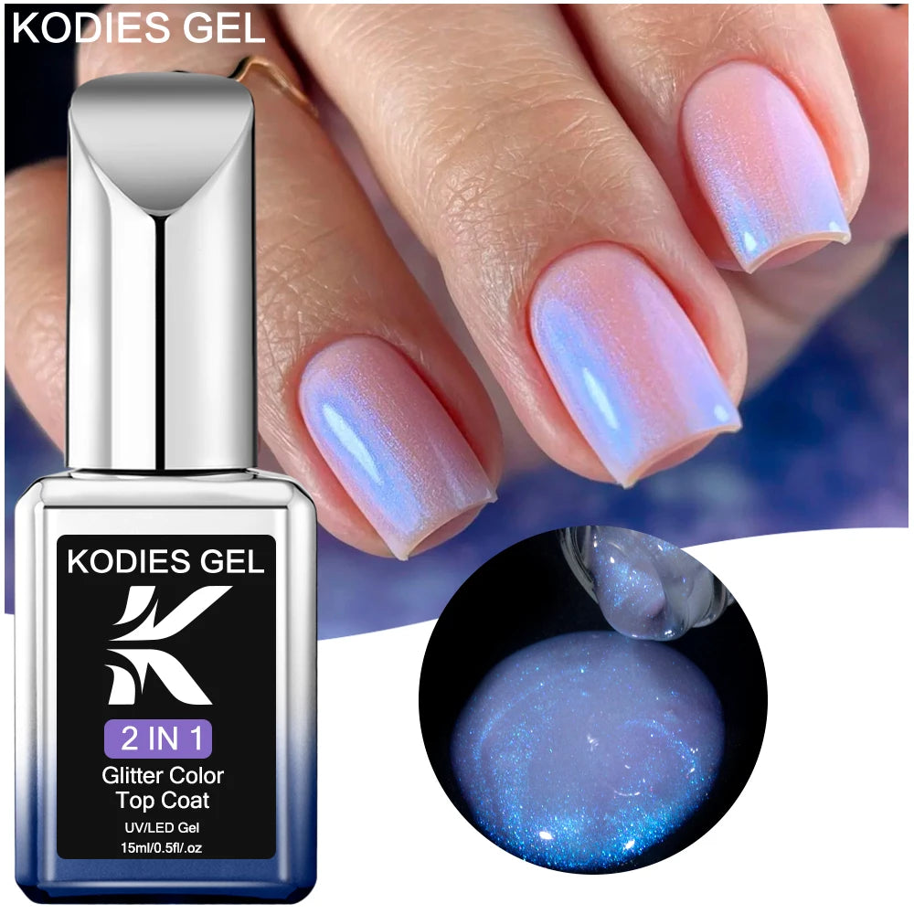 KODIES GEL - Aurora Blue Top Coat Gel UV de Unhas