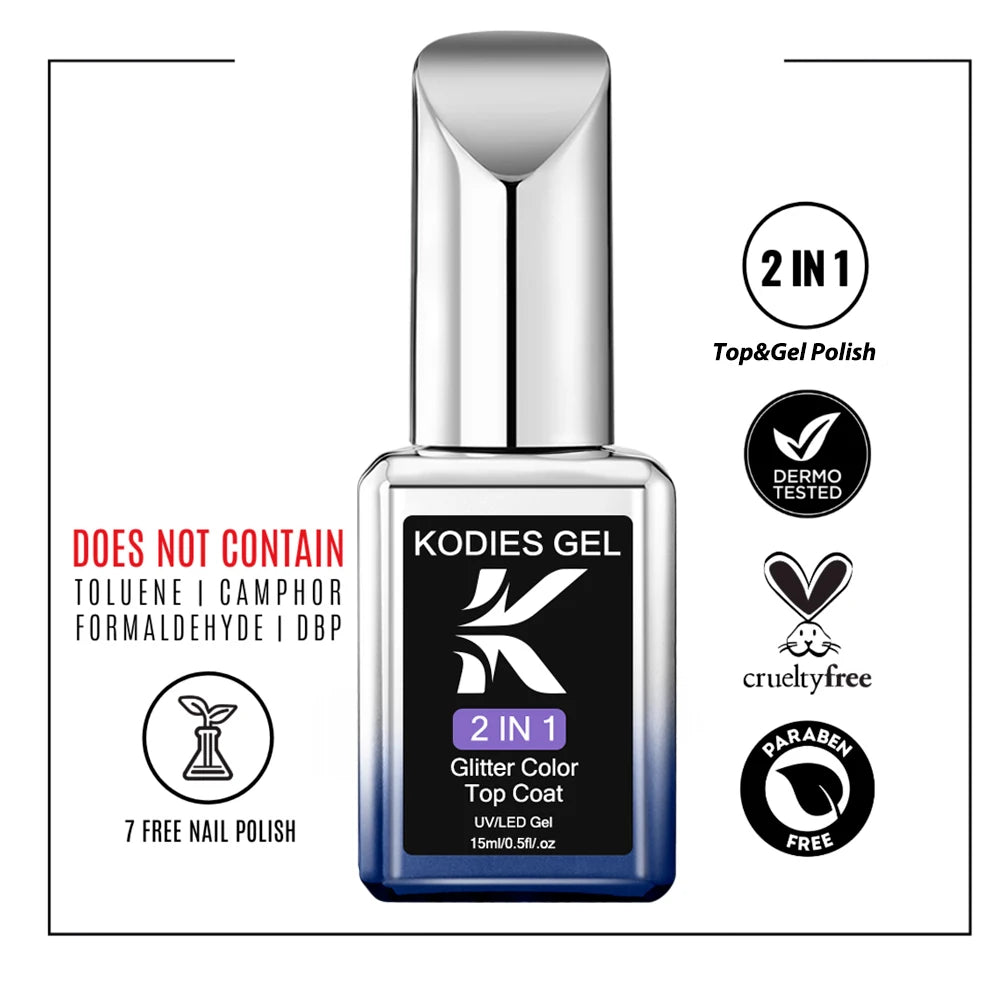 KODIES GEL - Aurora Blue Top Coat Gel UV de Unhas