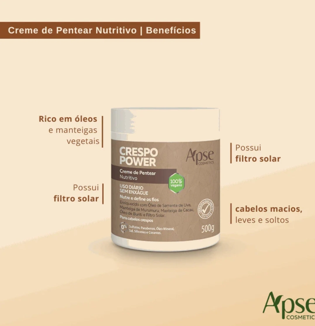 Creme de Pentear Nutritivo Crespo Power 500g - No Poo / Low Poo - Ação Condicionante